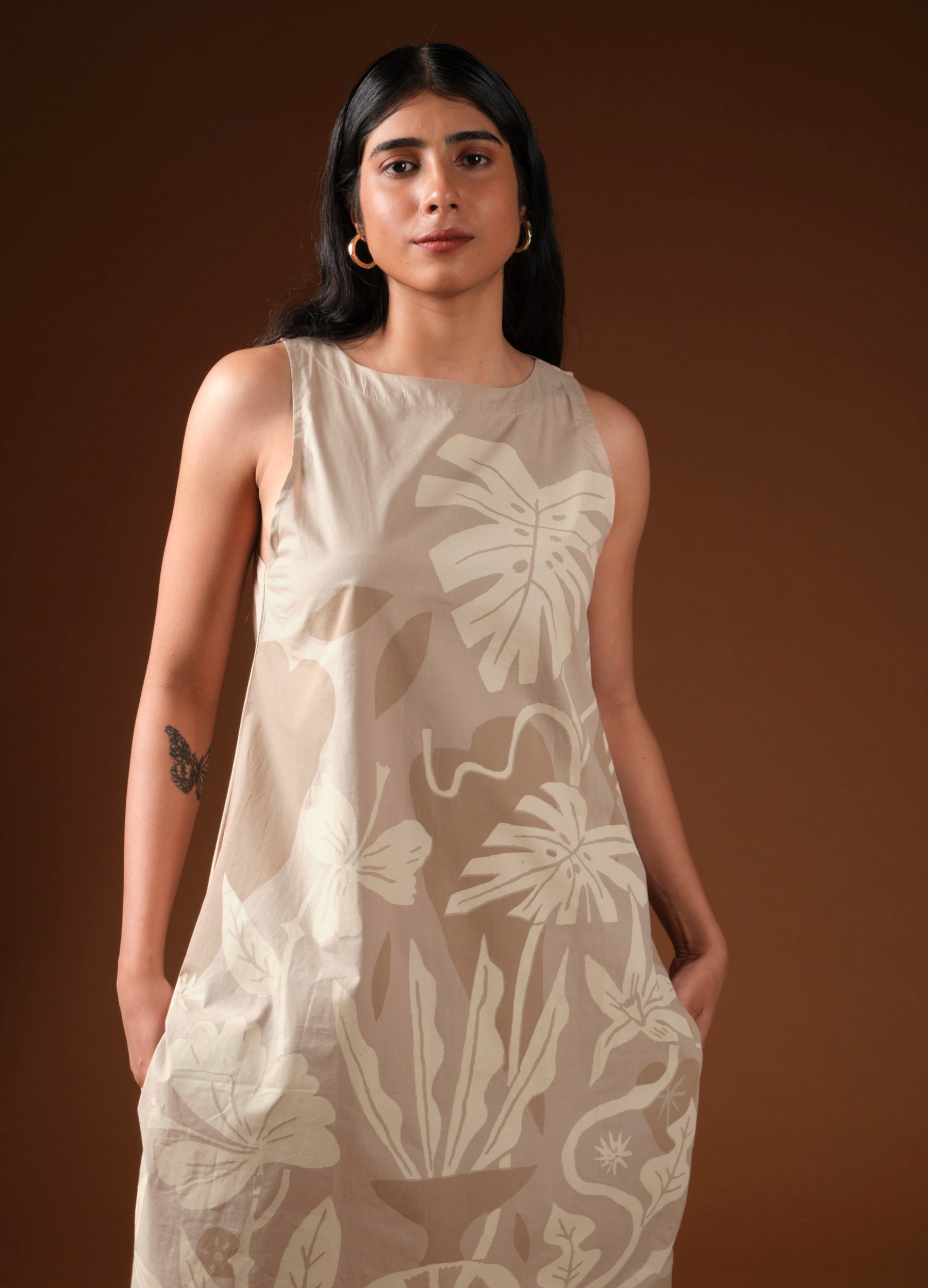 Monstera Organic Cotton Sleeveless Midi Dress For Women Online