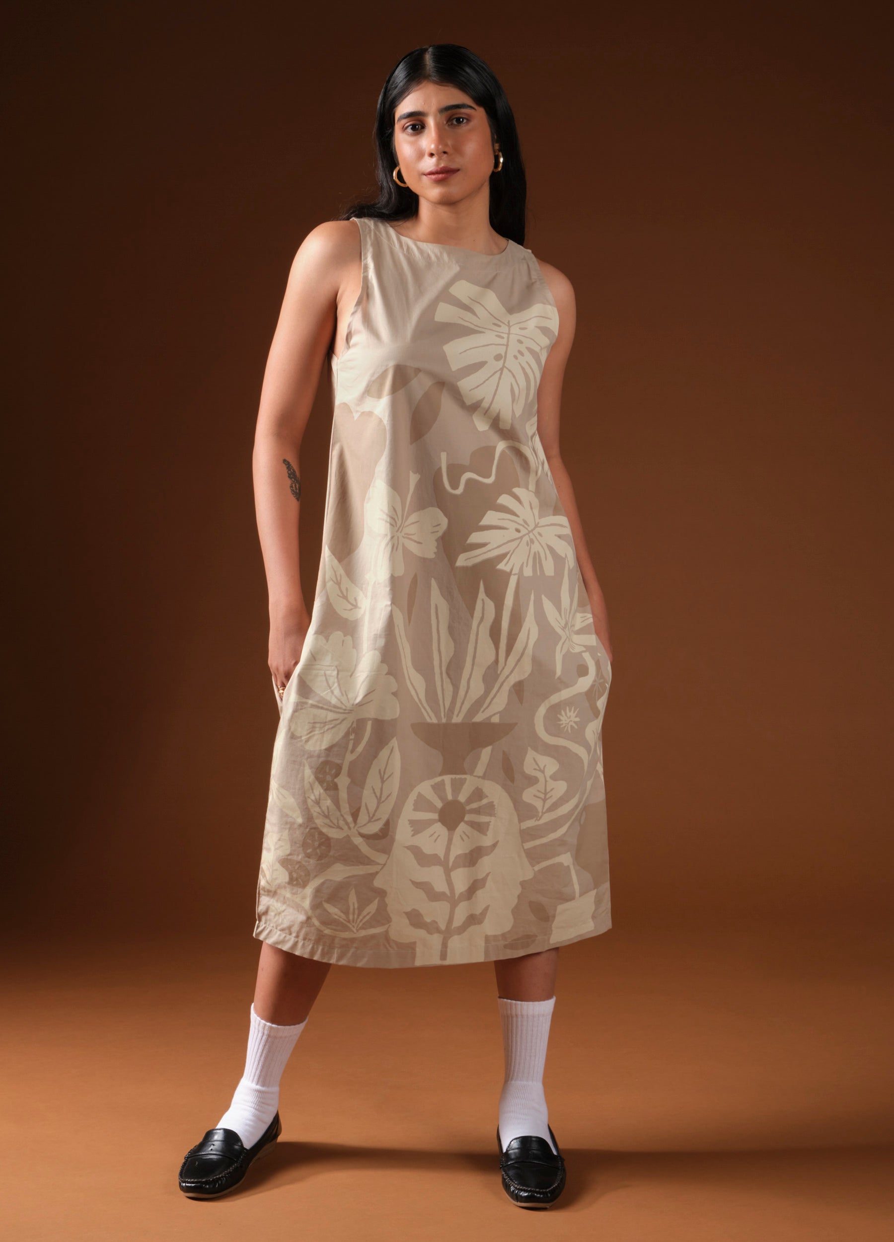 Monstera Organic Cotton Sleeveless Midi Dress For Women Online