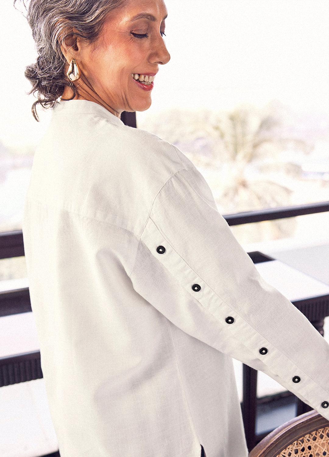 Nargis Ivory White Cotton Linen Shirt For Women Online