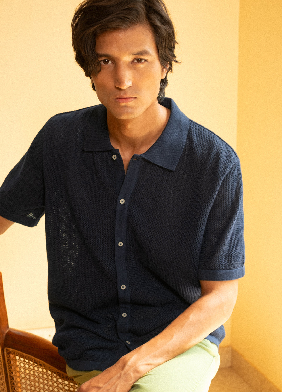 Navy Open-Knit Shirt