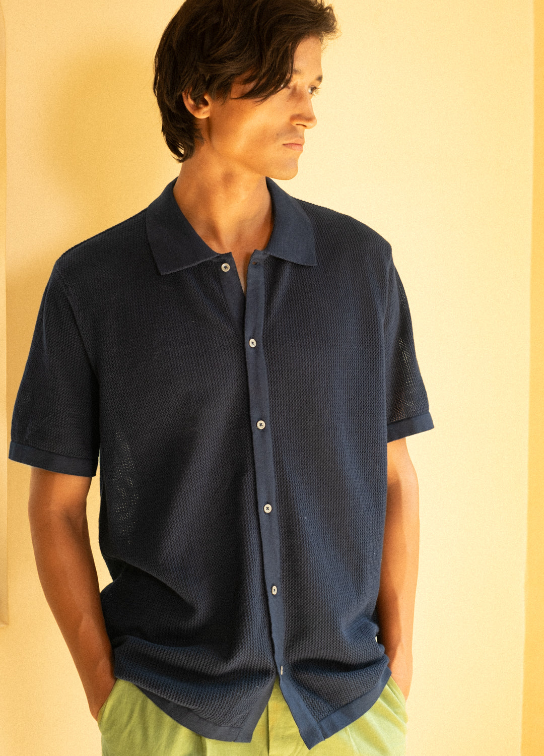Navy Open-Knit Shirt