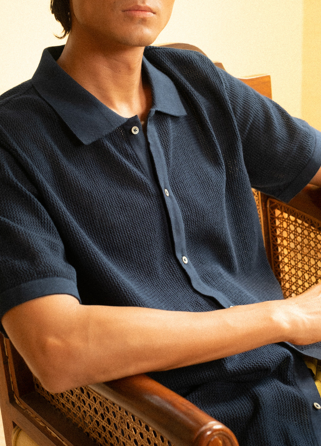 Navy Open-Knit Shirt