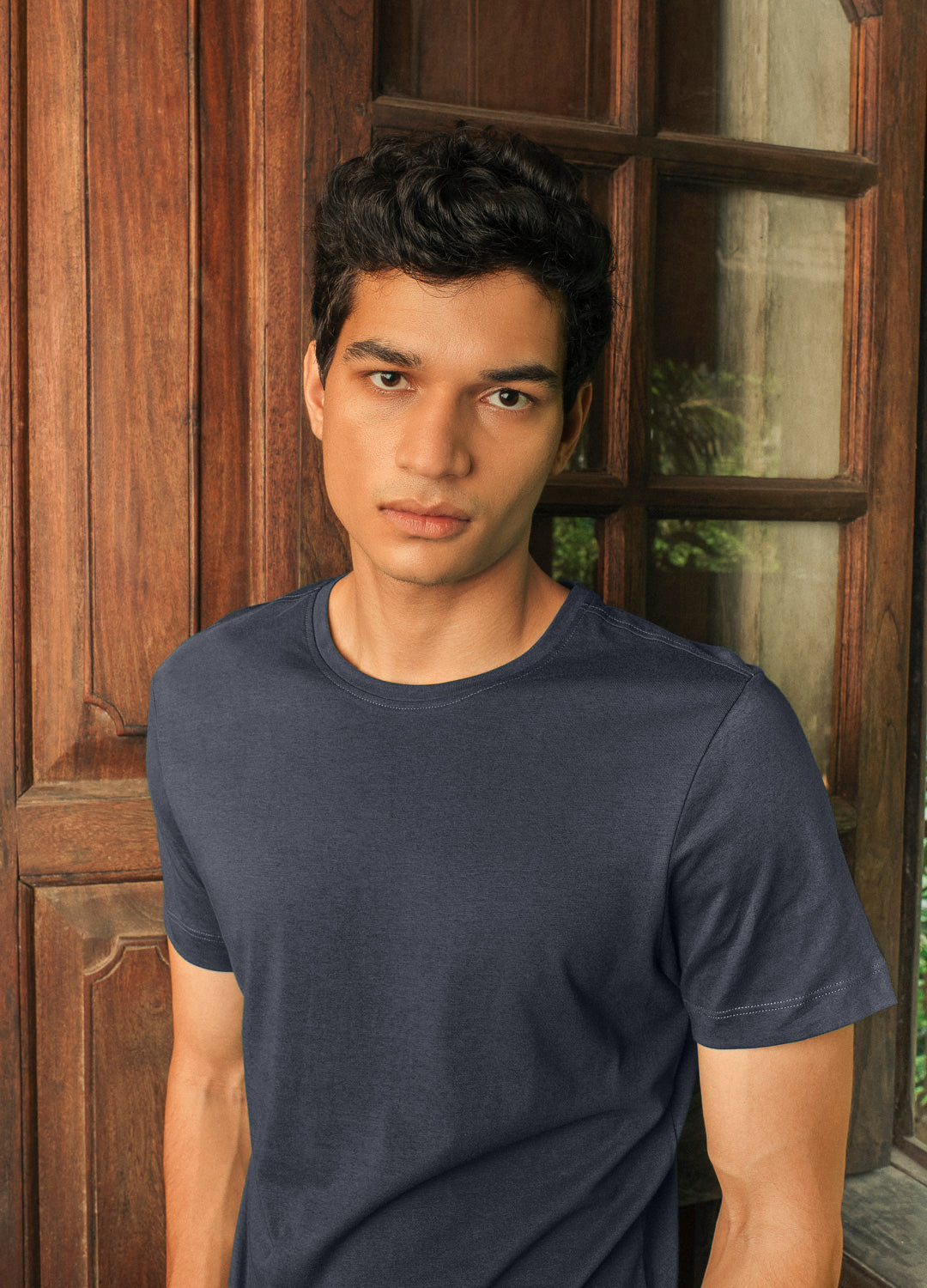 Navy Blue Classic Organic Cotton T-shirt For Men Online