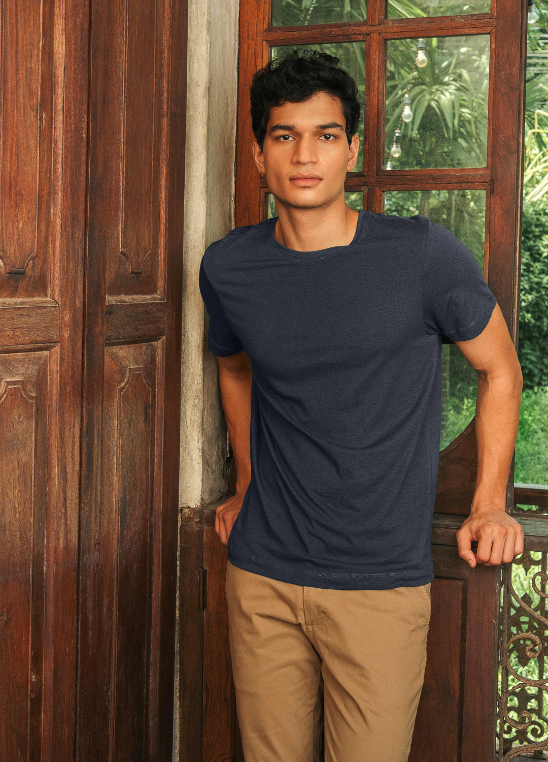 Navy Blue Classic Organic Cotton T-shirt For Men Online