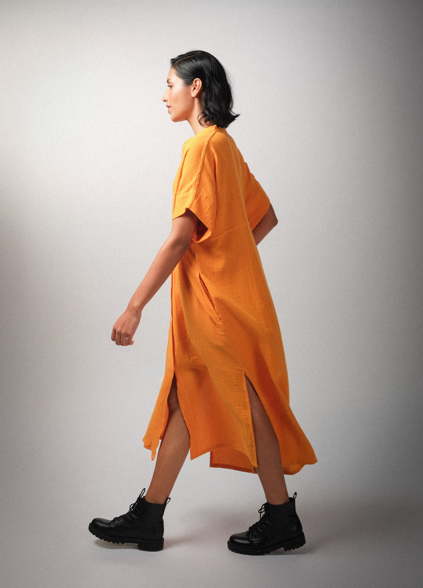 Apricot Orange Organic Cotton Kaftan Shirt For Women Online