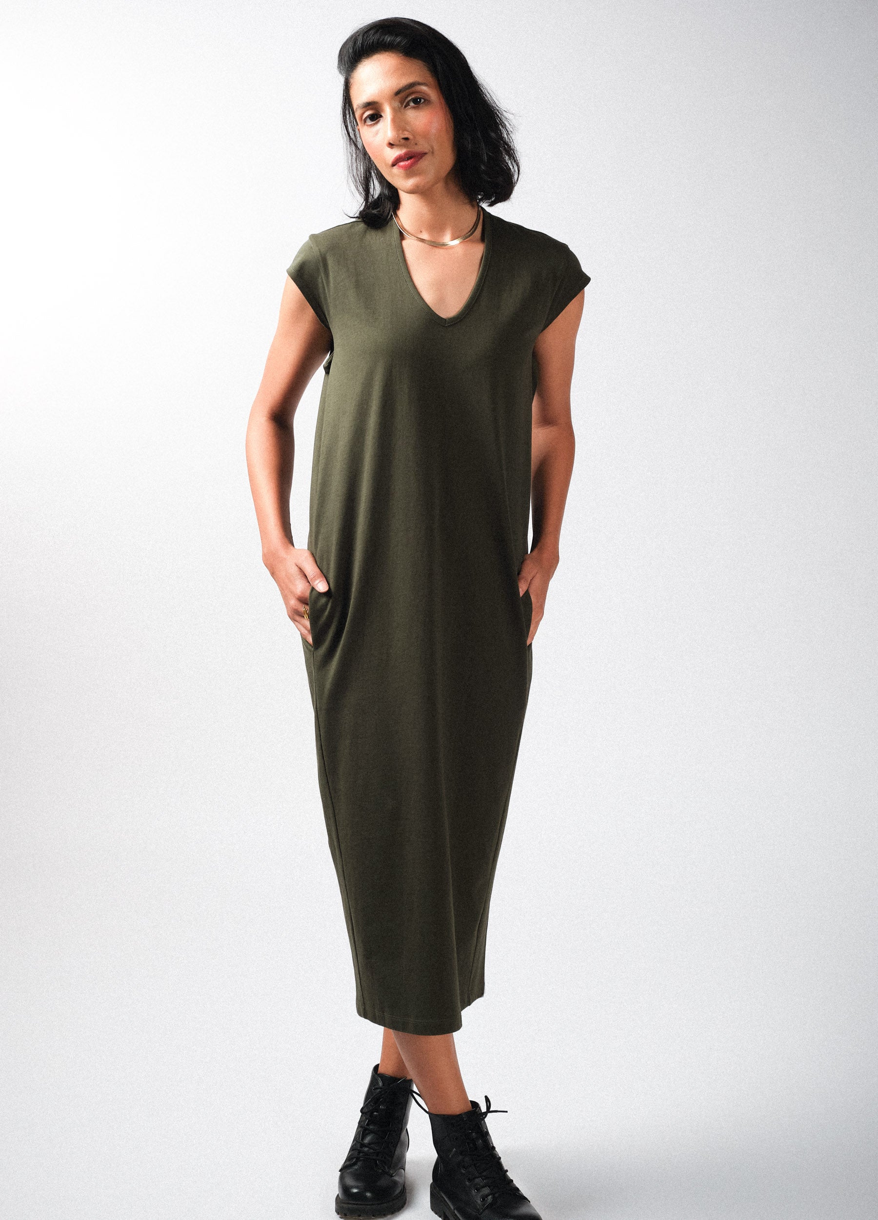 Willow Green Organic Cotton Pocket Maxi Dress For Women Online