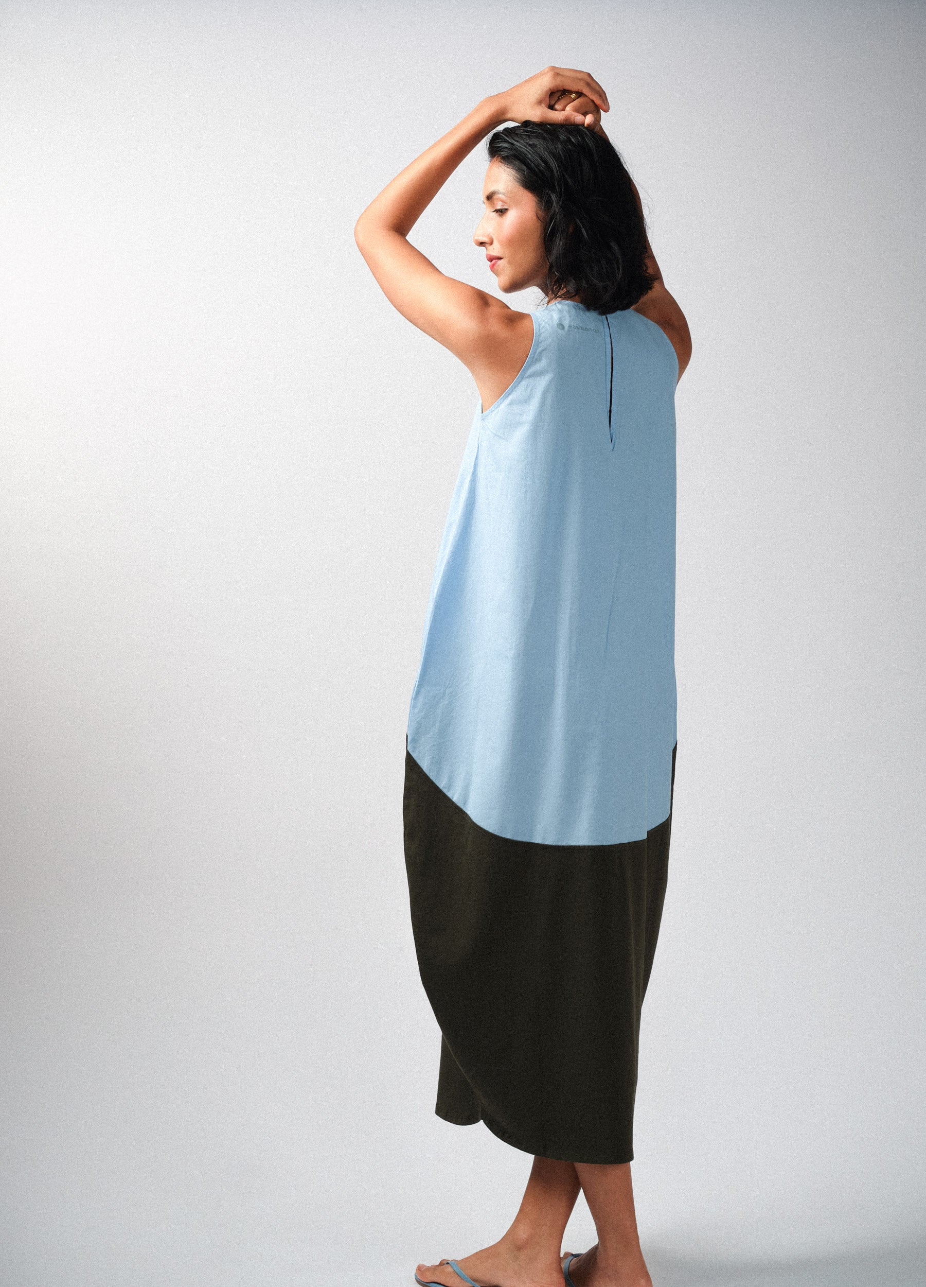Dual Colour Organic Cotton Round Neck Sack Dress For Women Online