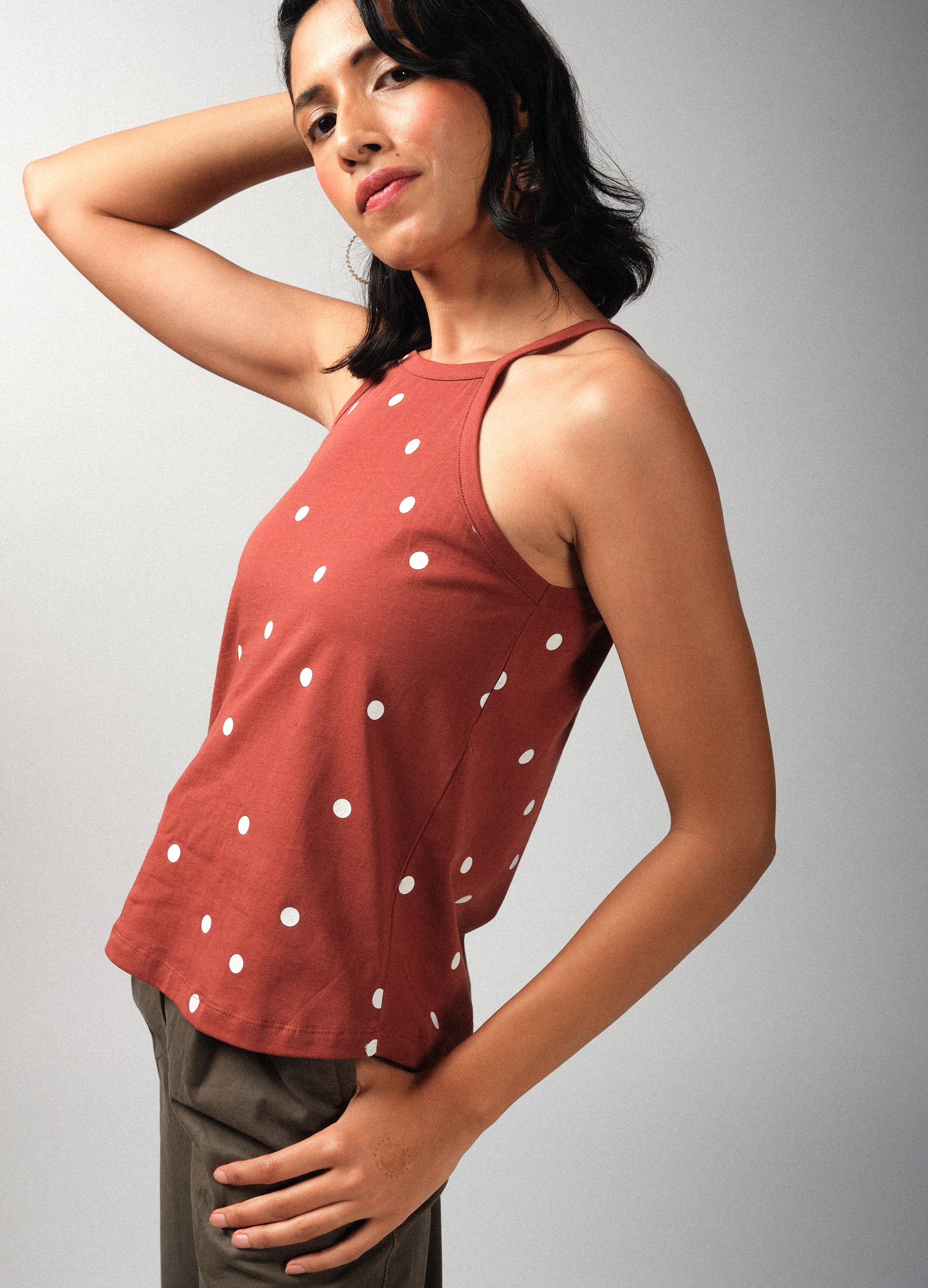 Cinnamon Polka Halter Top