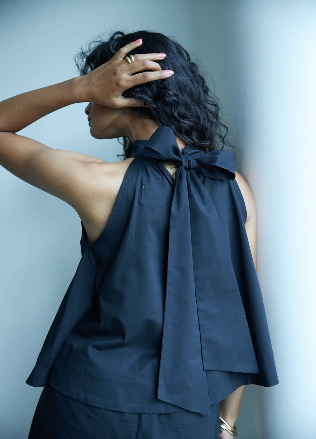 Noir Halter Tie Top