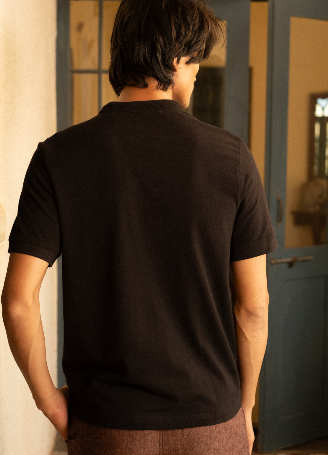 Noir Half-Sleeve Pique Henley
