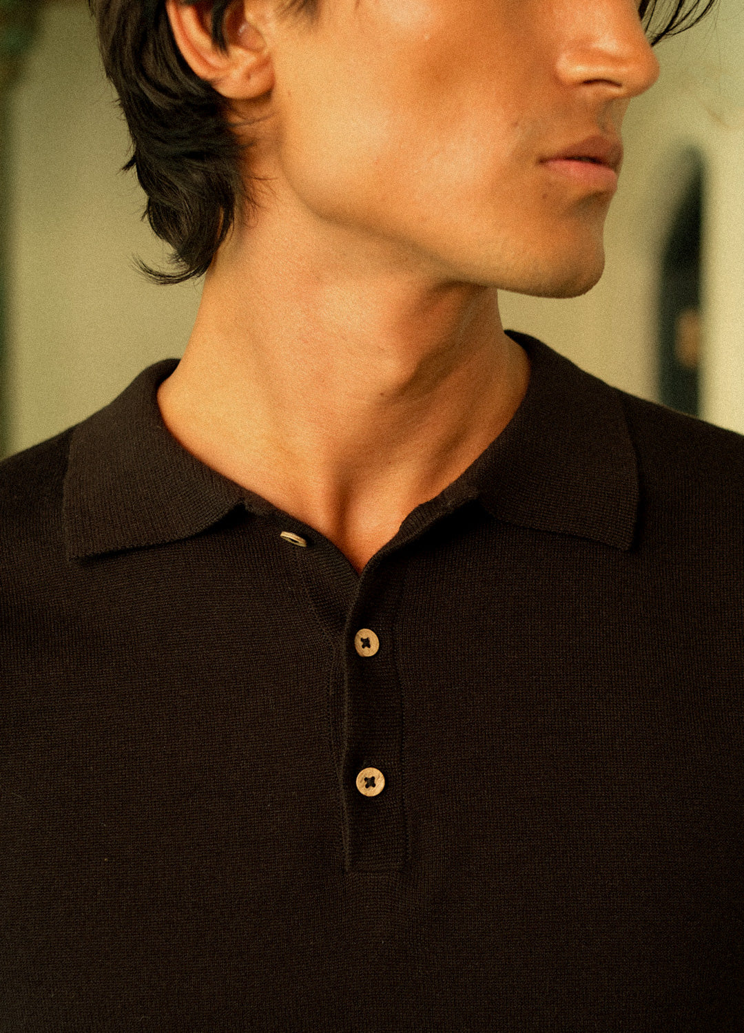 Noir Black Organic Cotton Knit Polo T-Shirt For Men Online