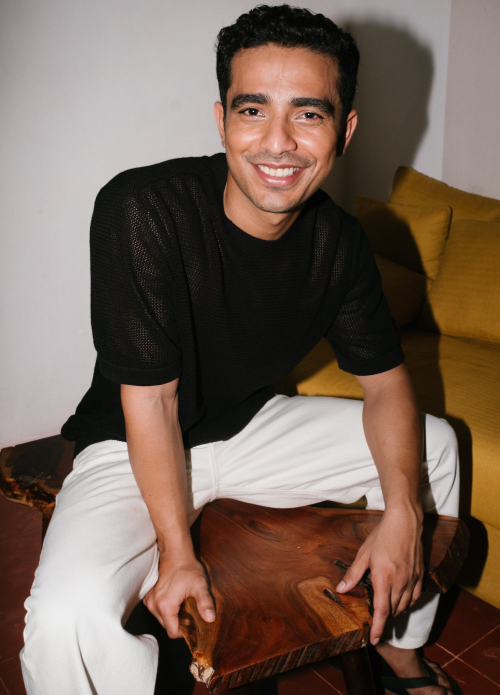 Noir Black Round Neck Organic Cotton Knit T Shirt For Men Online