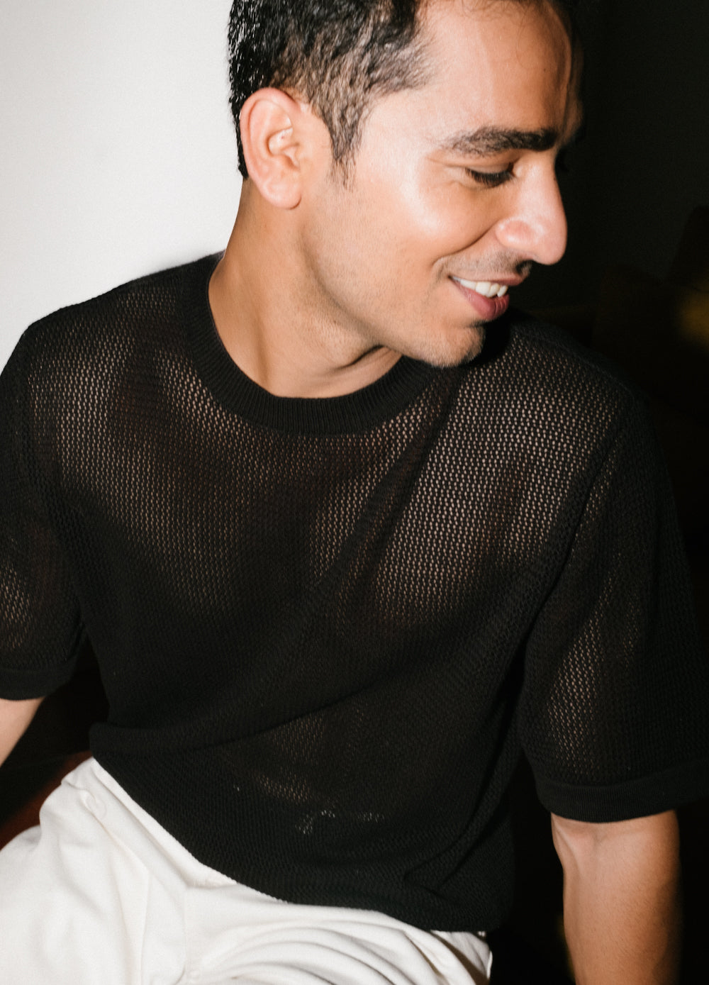 Noir Black Round Neck Organic Cotton Knit T Shirt For Men Online