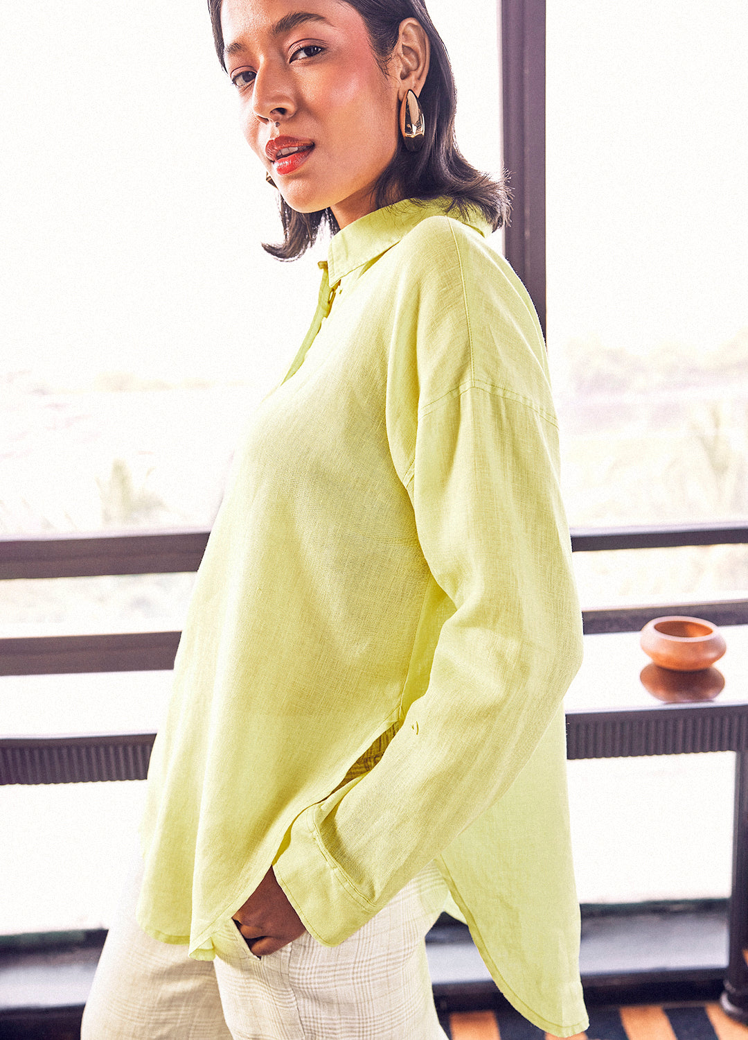 Nutan Linen Shirt In Lime