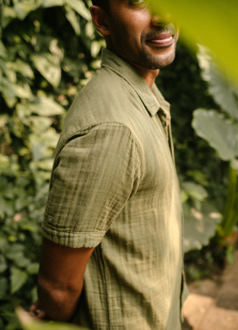 Olive Airy Half-Sleeve Shirt