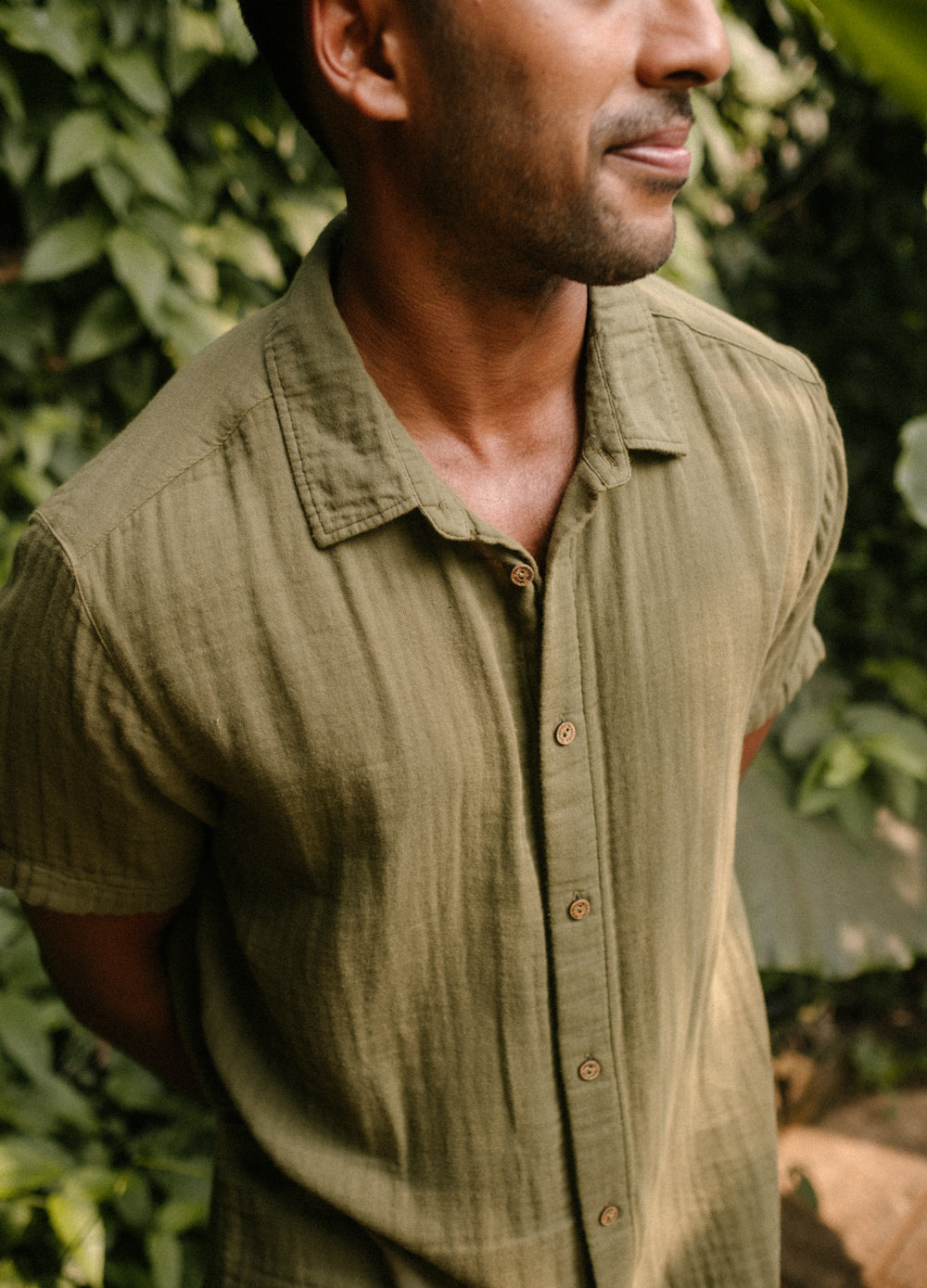 Olive Airy Half-Sleeve Shirt