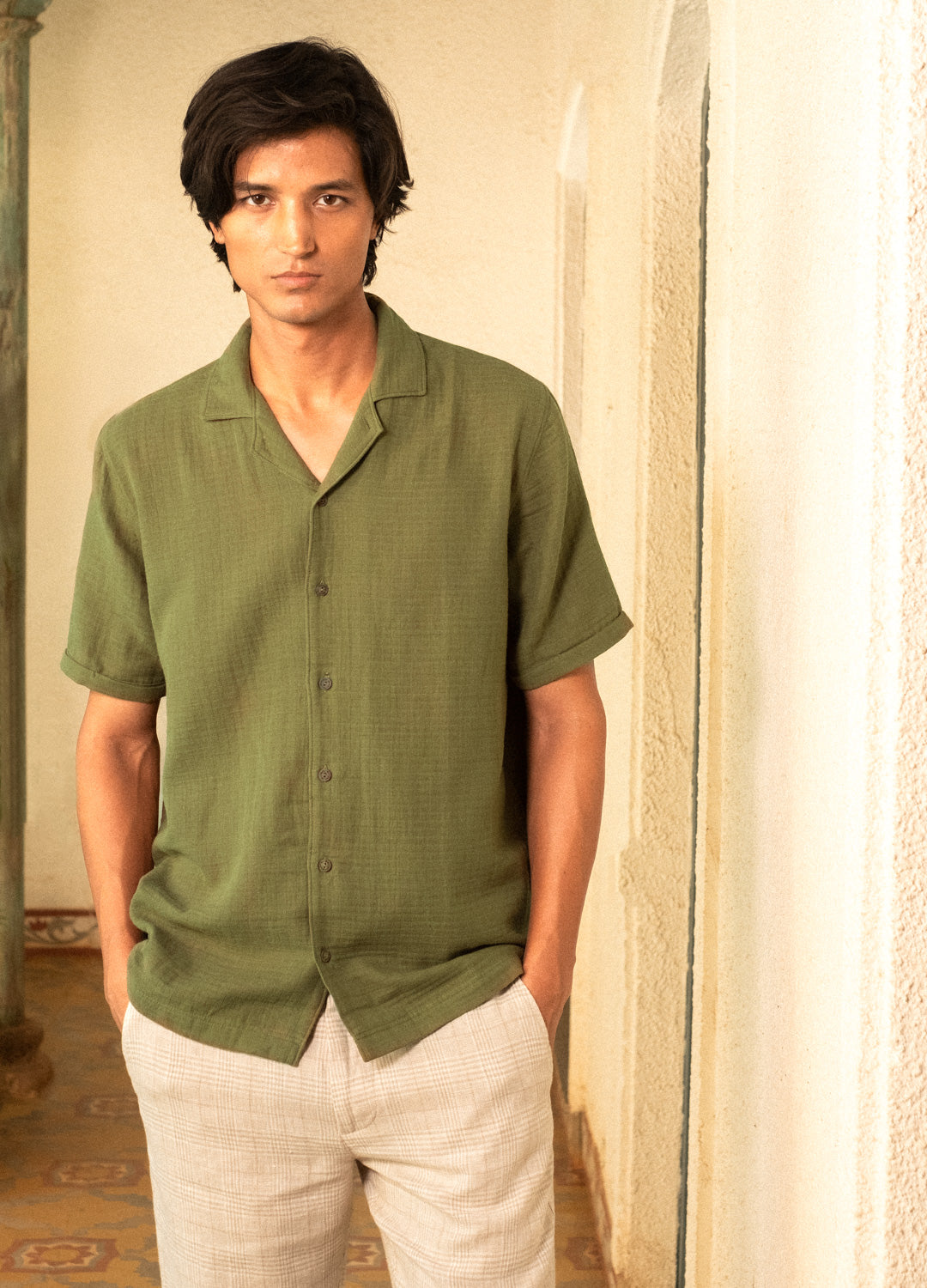 Olive Cuban Muslin Shirt