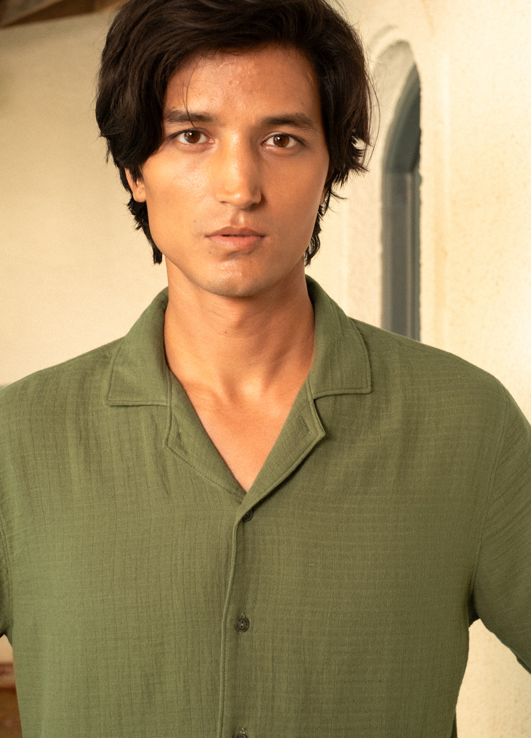 Olive Cuban Muslin Shirt