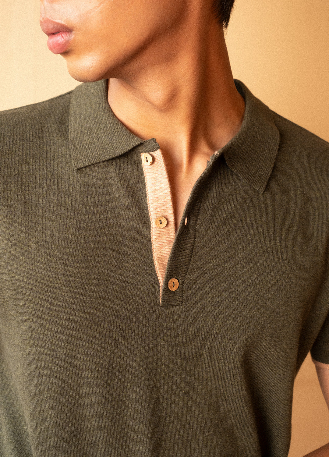 Olive Green Organic Cotton Knit Polo T-Shirt For Men Online