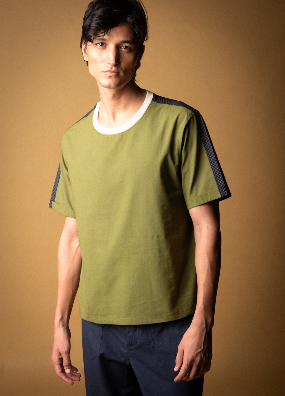 Olive Split Woven Tee