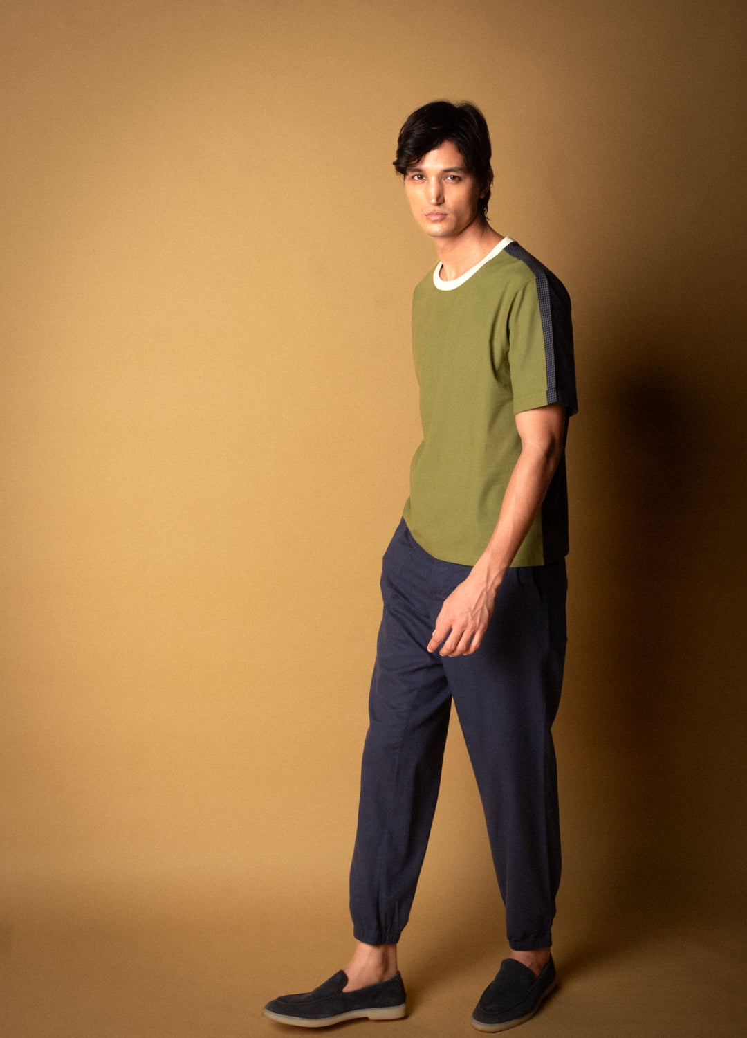 Olive Split Woven Tee