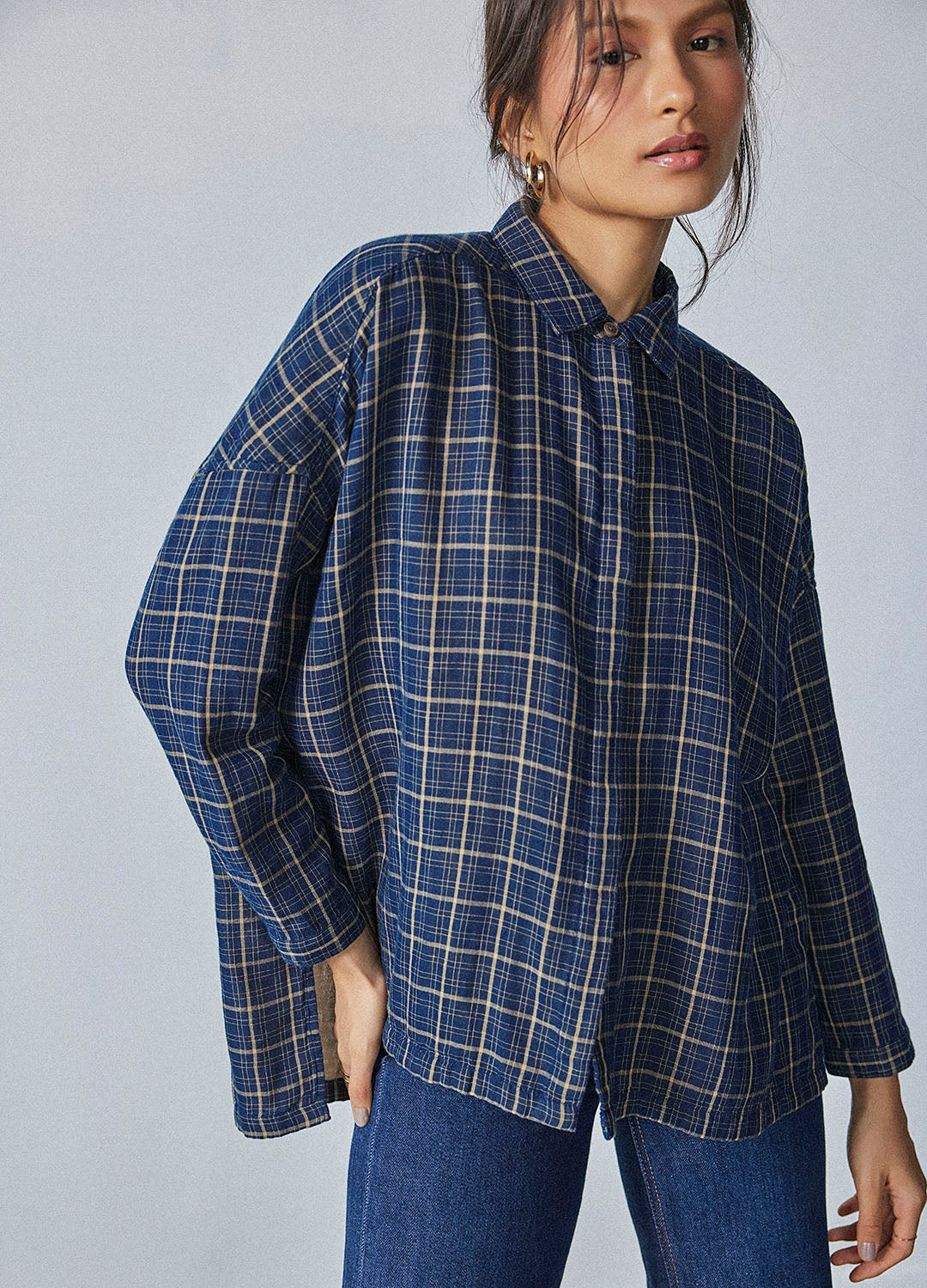 Plaid Side-Slit Shirt