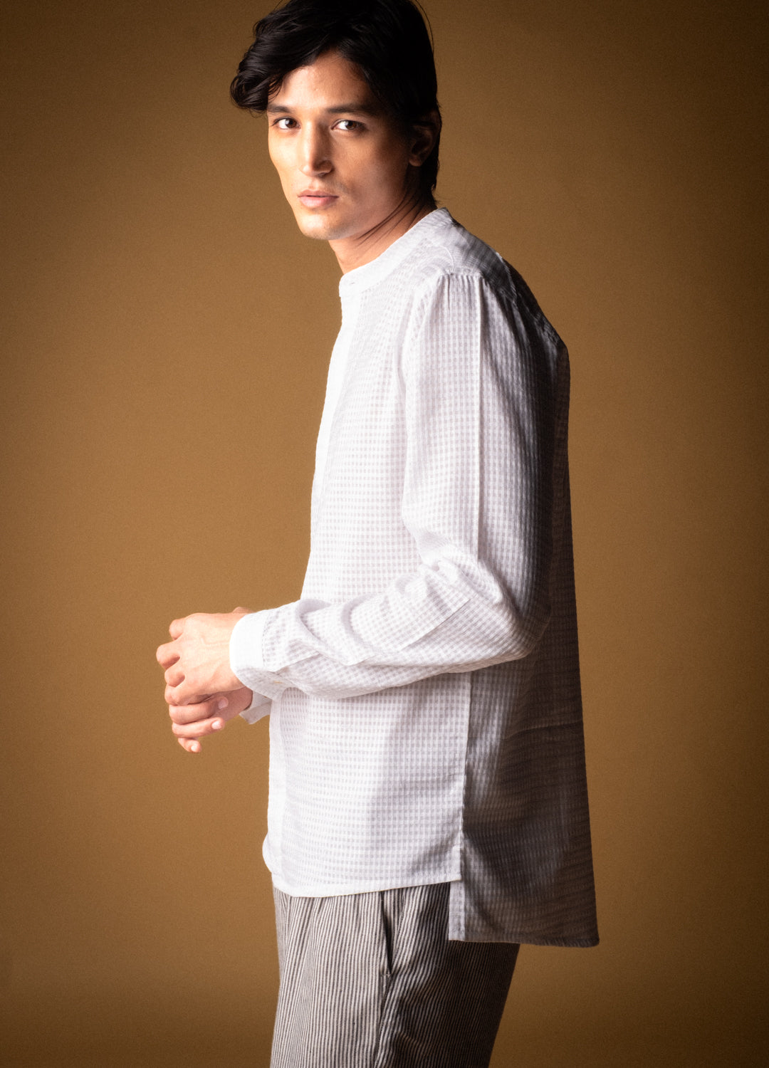 Plaid Mandarin Woven Shirt