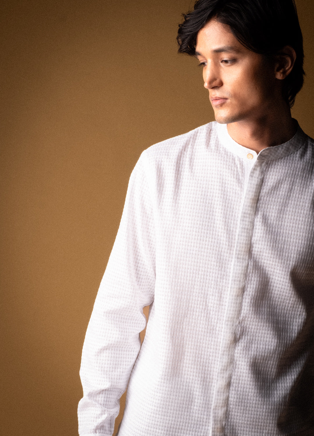 Plaid Mandarin Woven Shirt