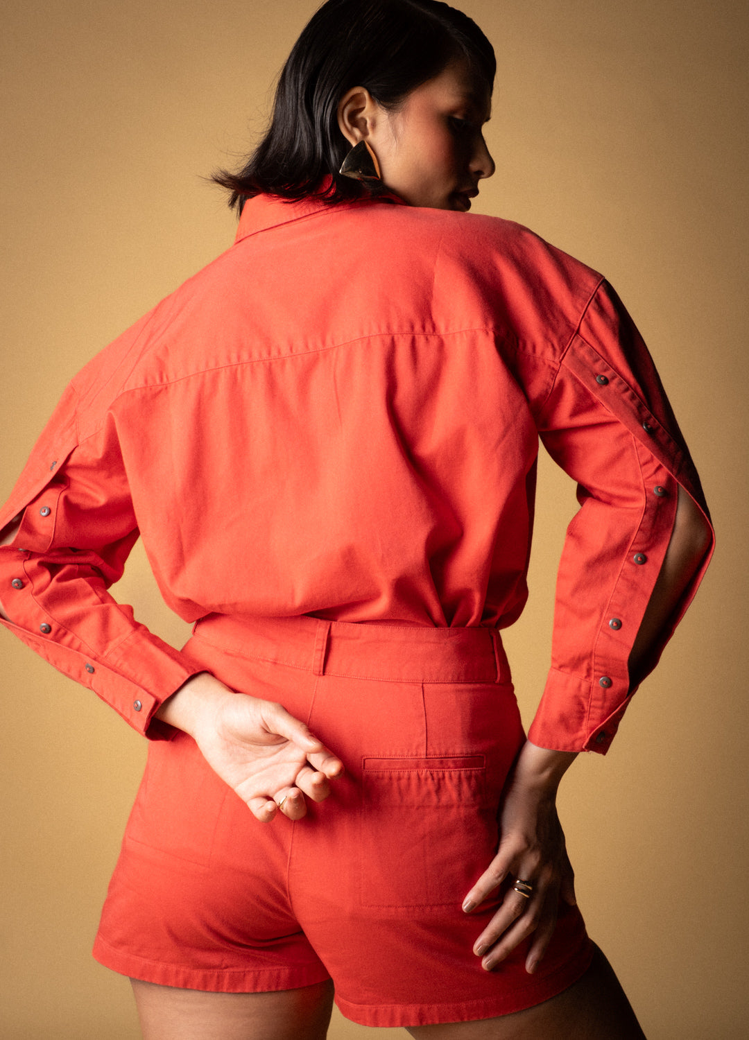 Poppy Red Organic Cotton Cape Shirt For Women Online