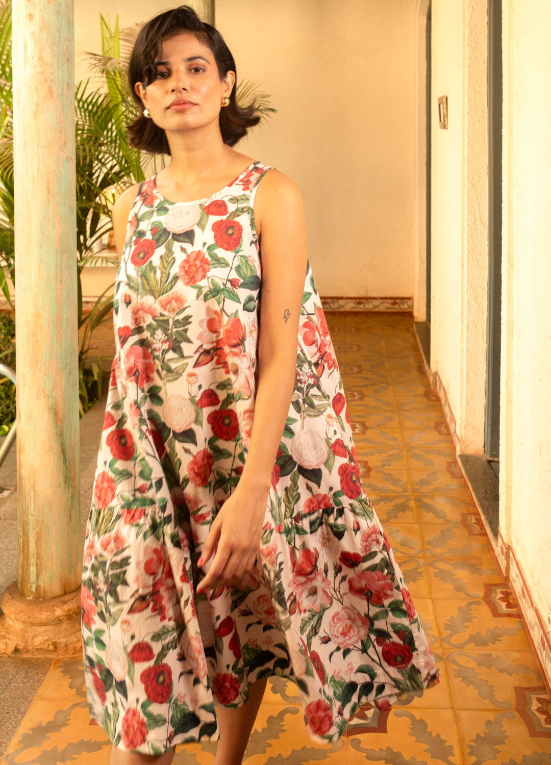 Poppy Pink Organic Cotton Tiered Dress For Women Online