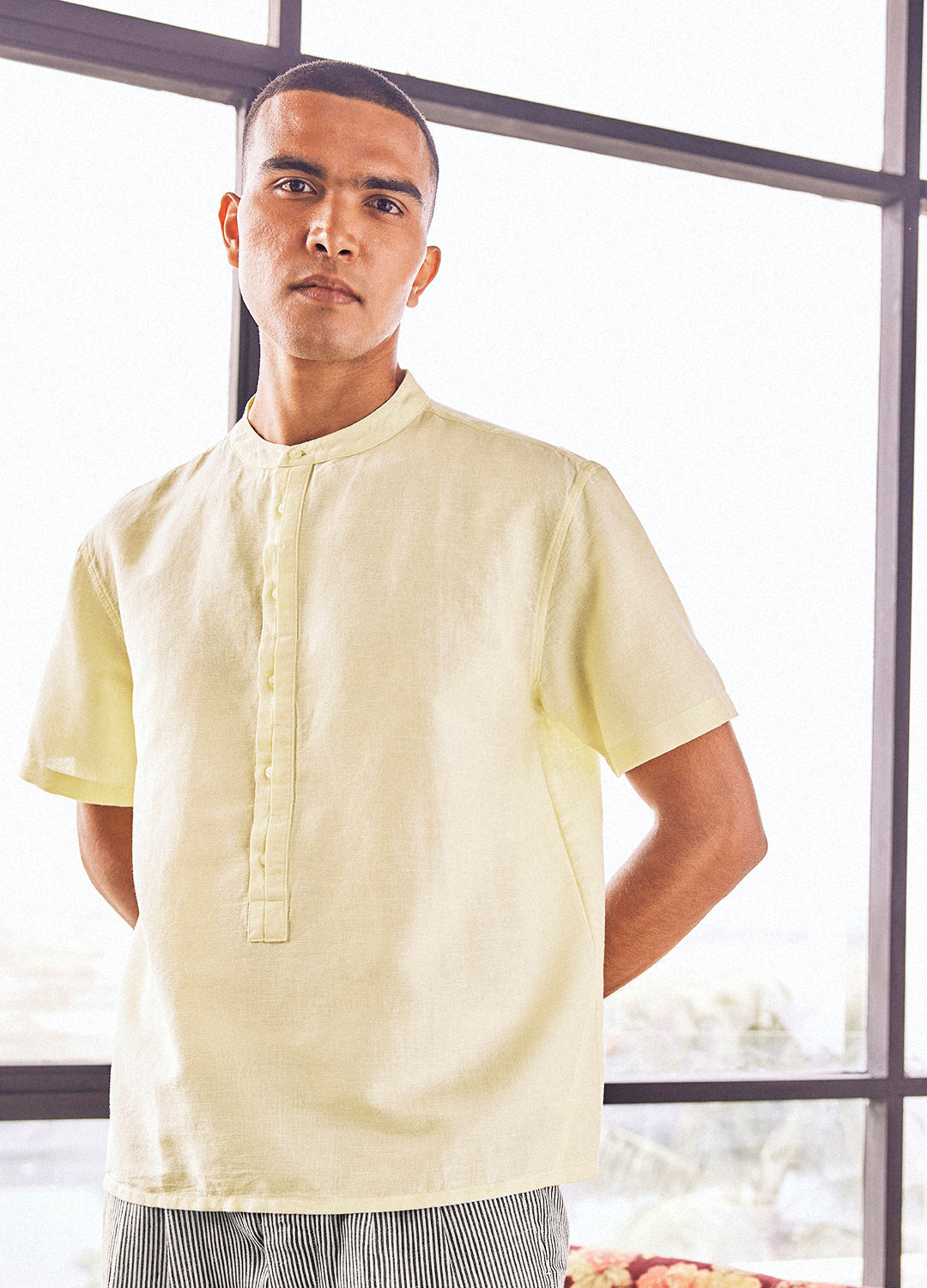 Rahman Gold Yellow Cotton Linen Shirt For Men Online