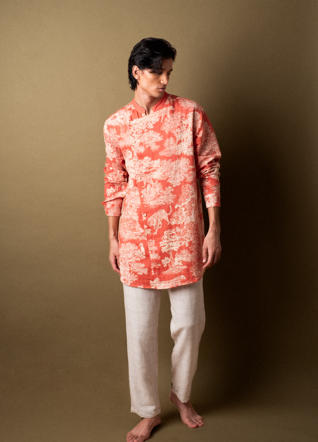 Organic Cotton Red & Beige The Kurta Co-ord Set For Men Online