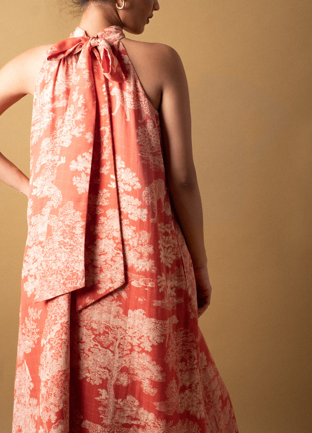 Rouge Red Toile Halter Neck Cotton Midi Dress for Women Online