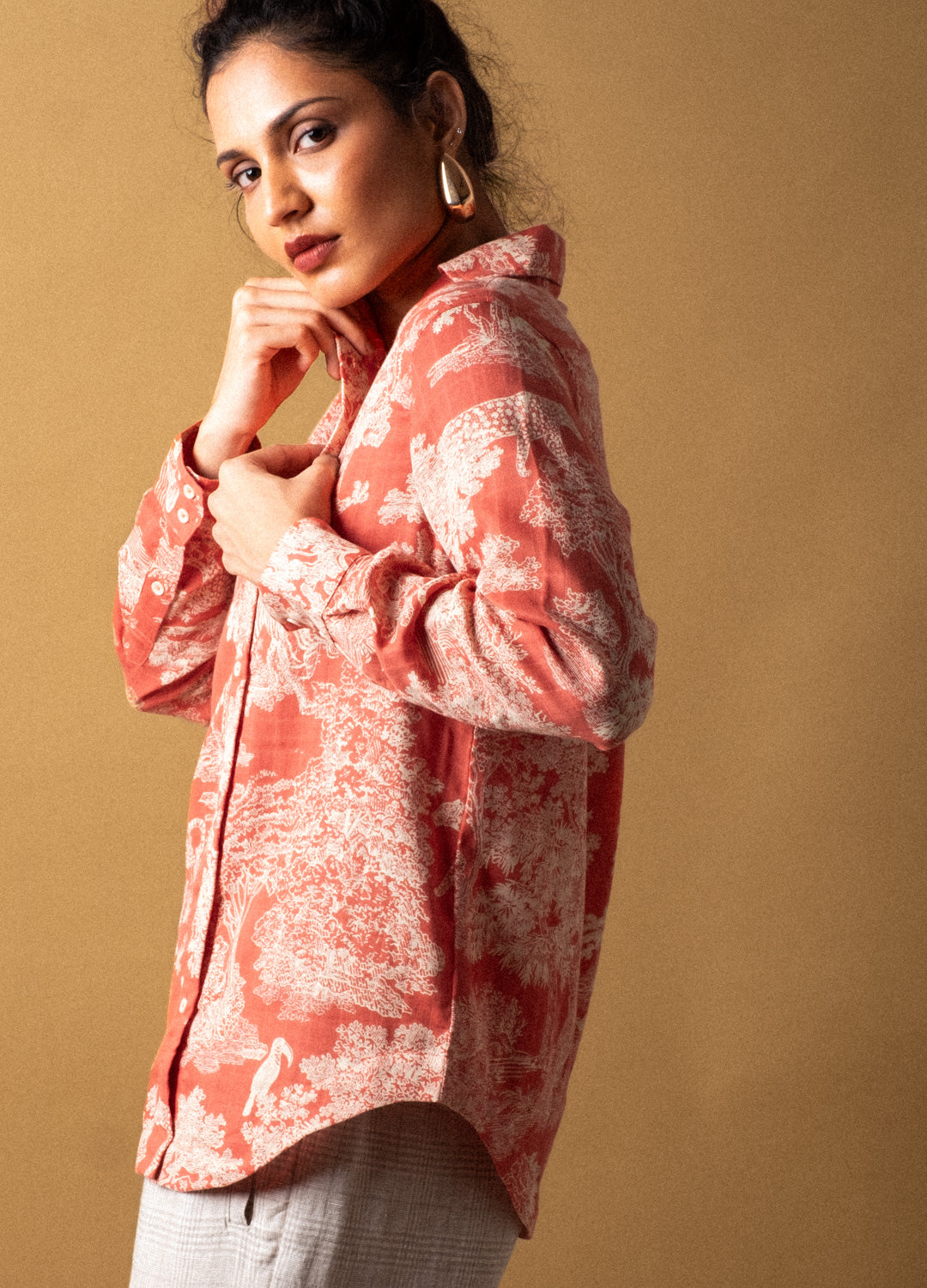 Rouge Red Toile Organic Cotton Statement Shirt For Women Online