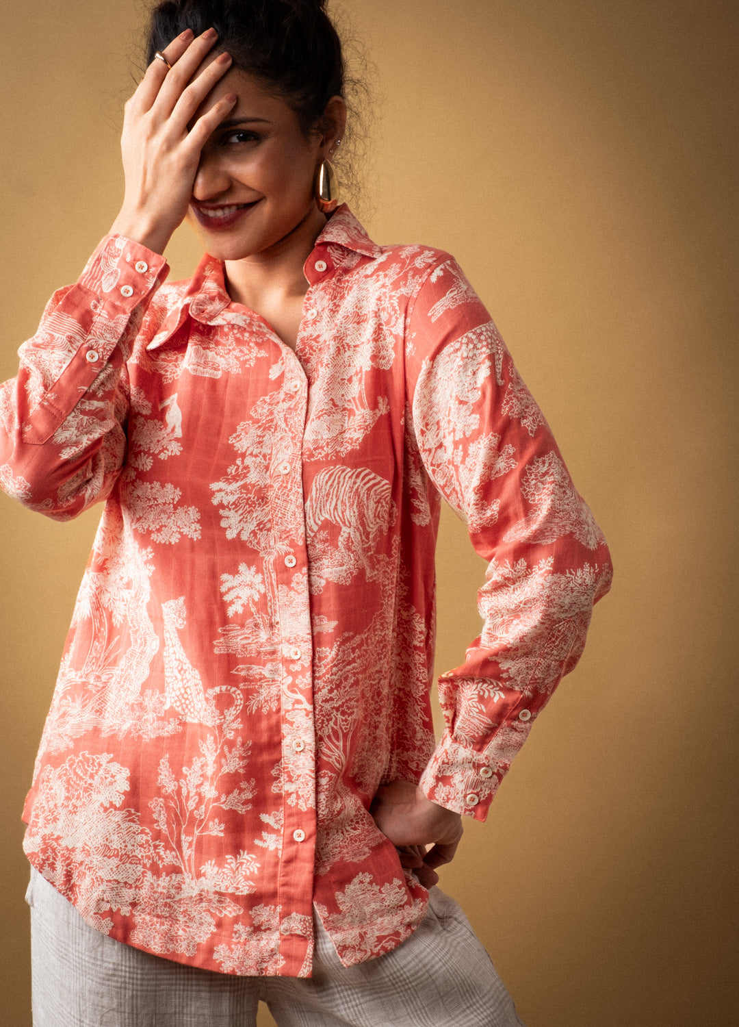 Rouge Red Toile Organic Cotton Statement Shirt For Women Online