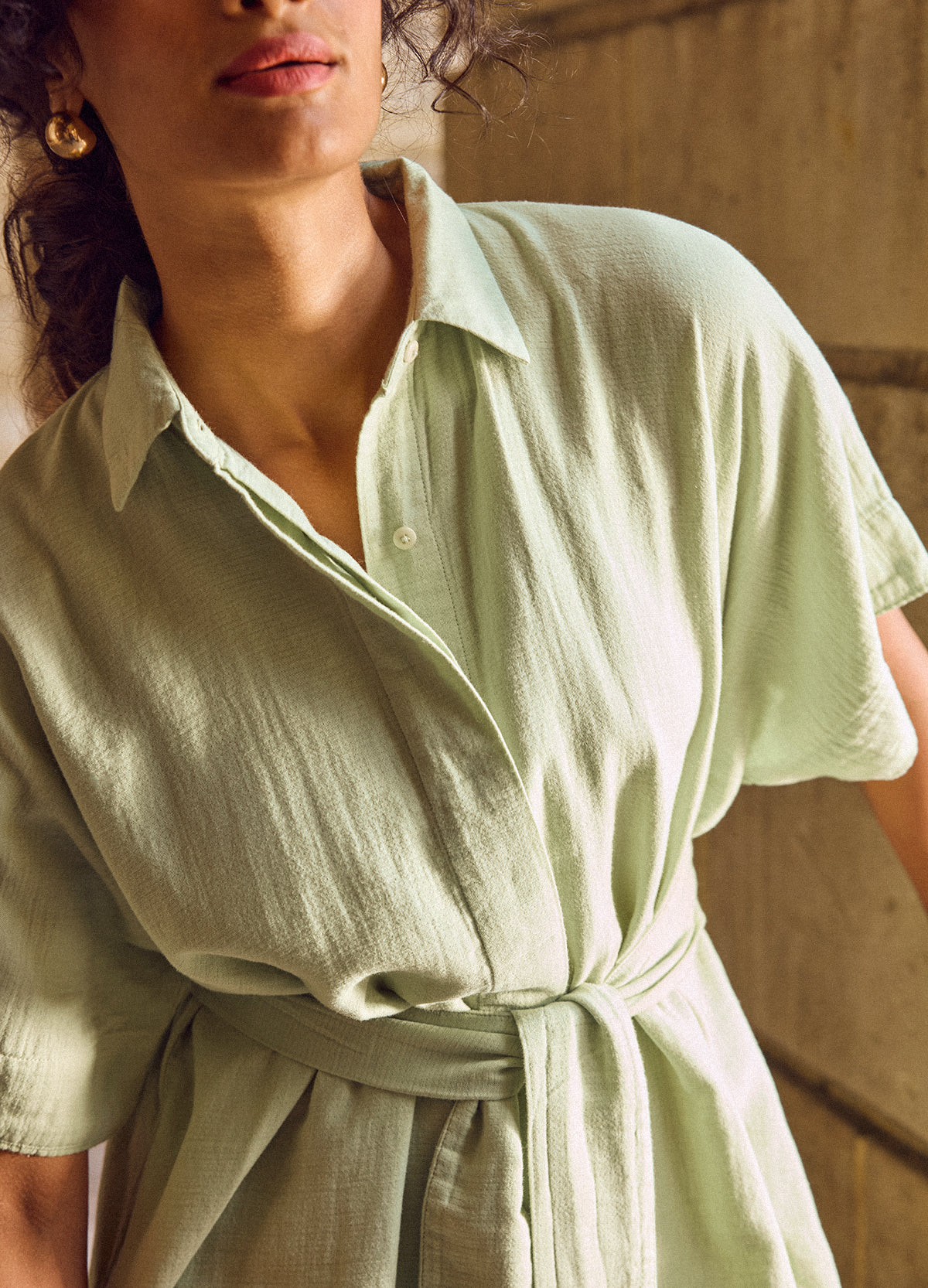 Sage Shirt Dress, Muslin Fabric - No Nasties Organic Cotton Made In India