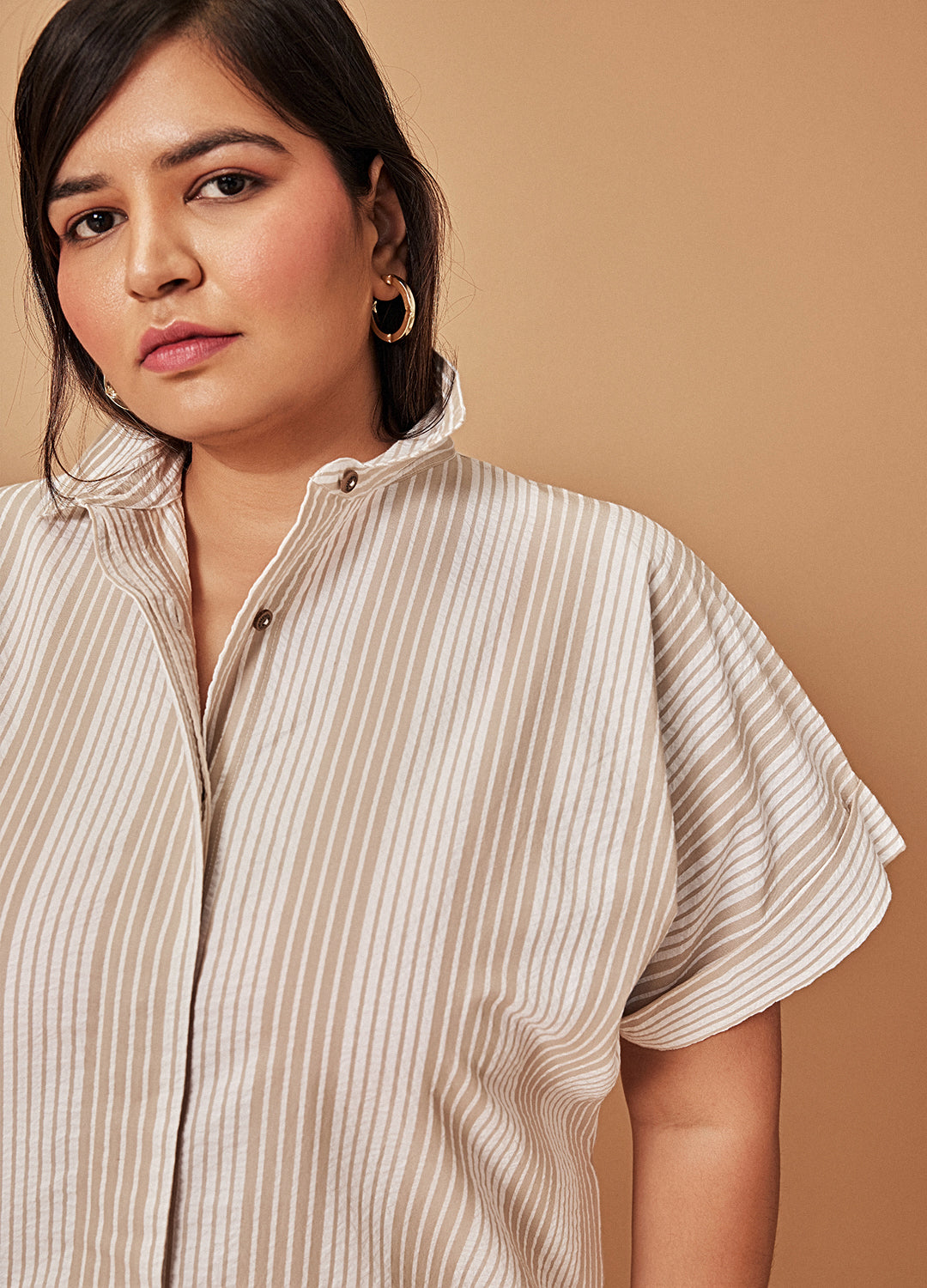 Sand Stripe Shirt Dress