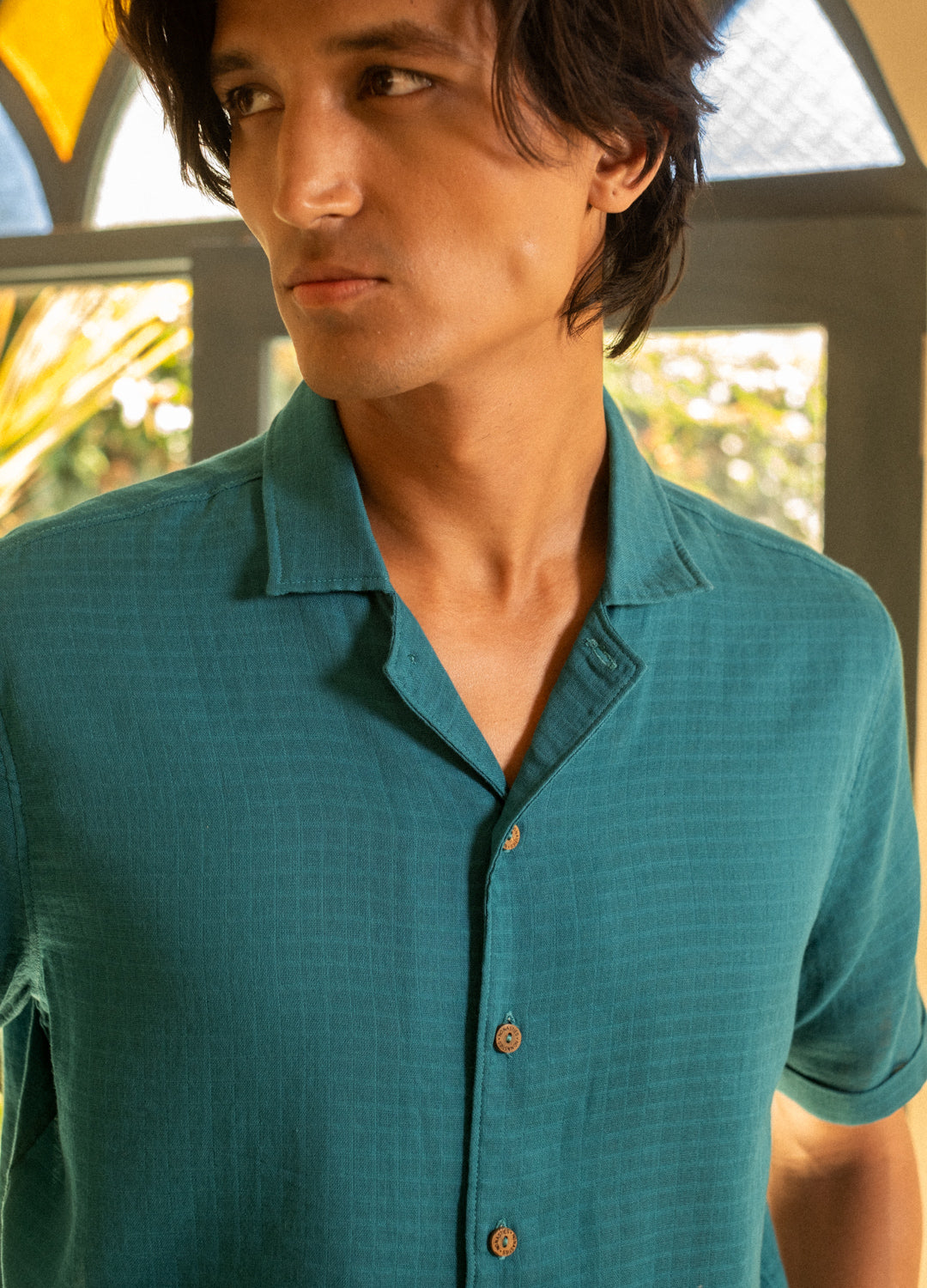 Sea Blue Muslin Organic Cuban Shirt For Men Online