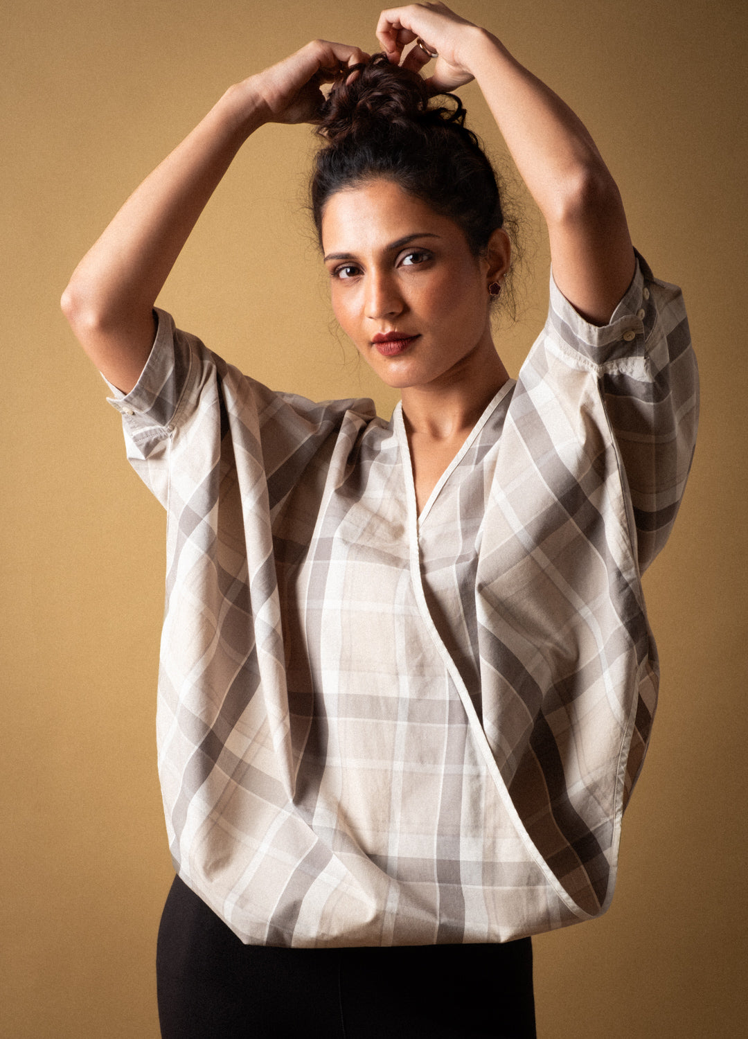 Shadow Check Wrap Blouse