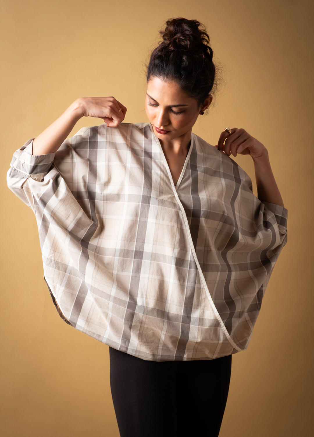 Shadow Check Wrap Blouse