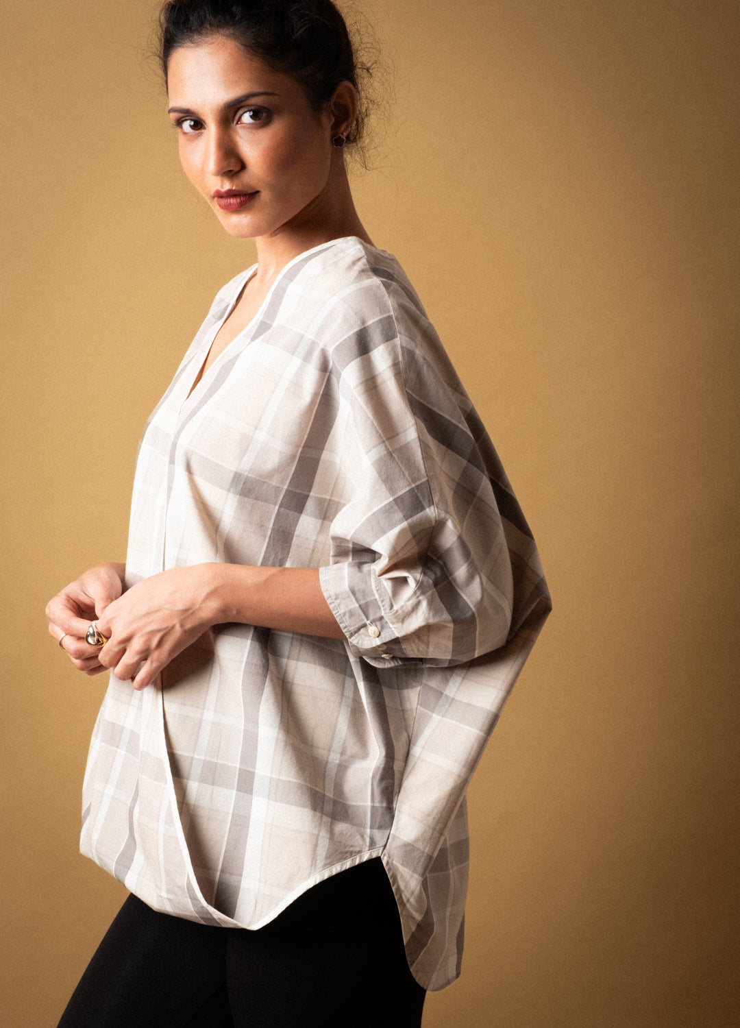 Shadow Check Wrap Blouse