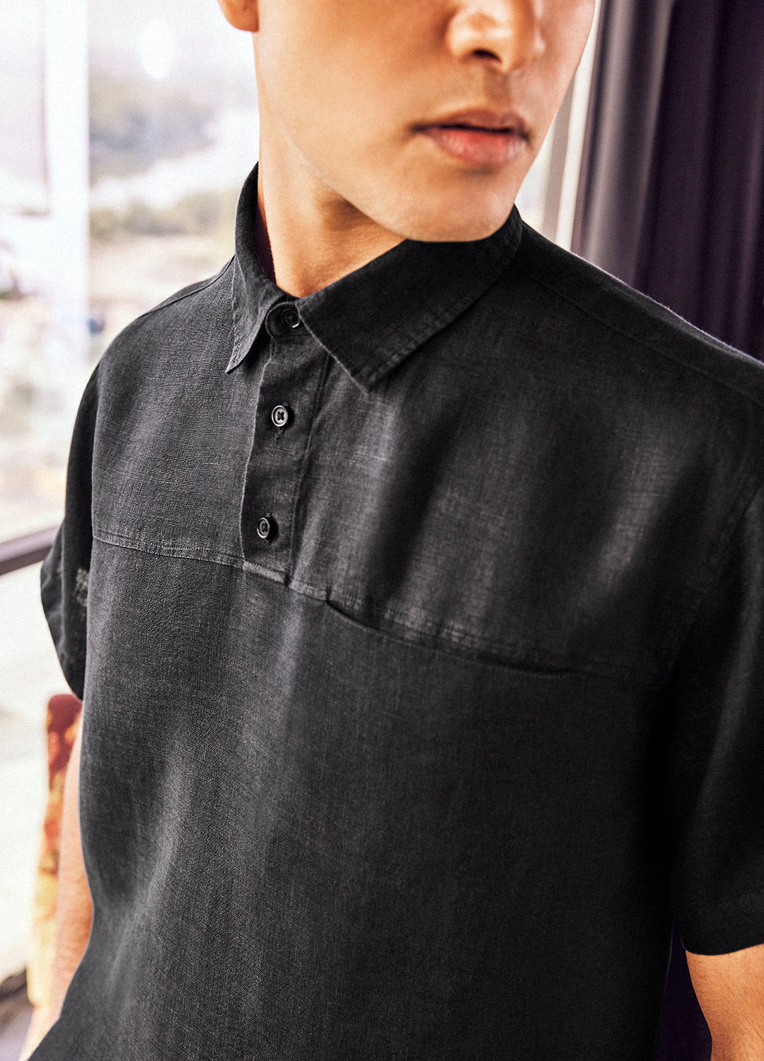 Shammi Coal Black Cotton Linen Shirt For Men Online
