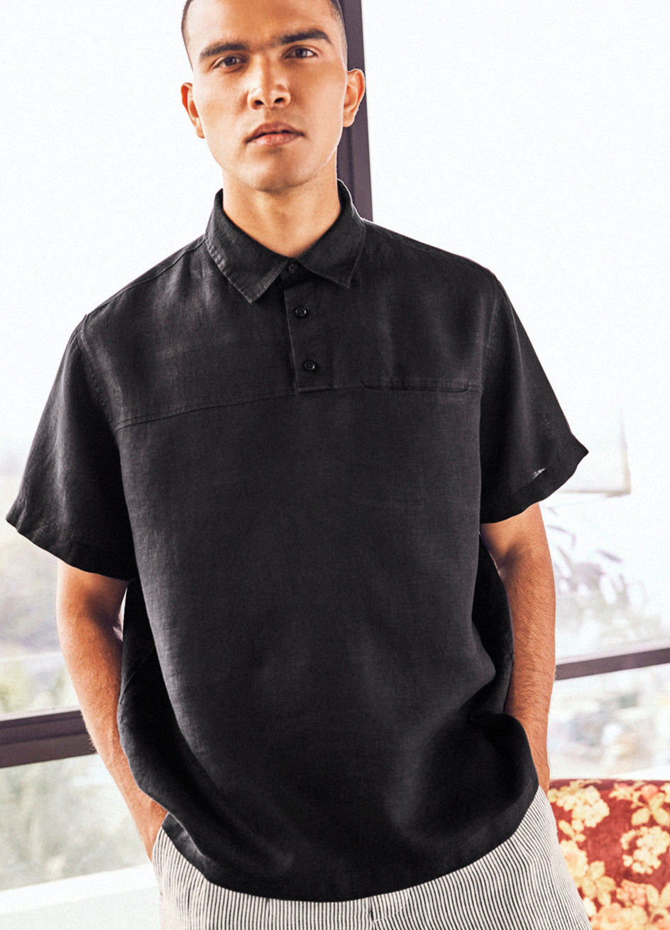 Shammi Coal Black Cotton Linen Shirt For Men Online