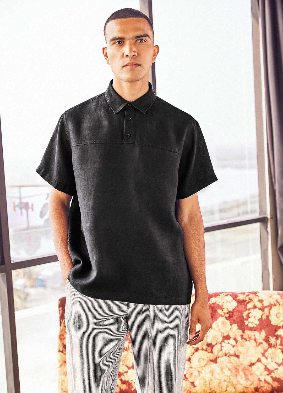 The Shammi-Kapoor Black Men Linen Pants and Shirt Set Online