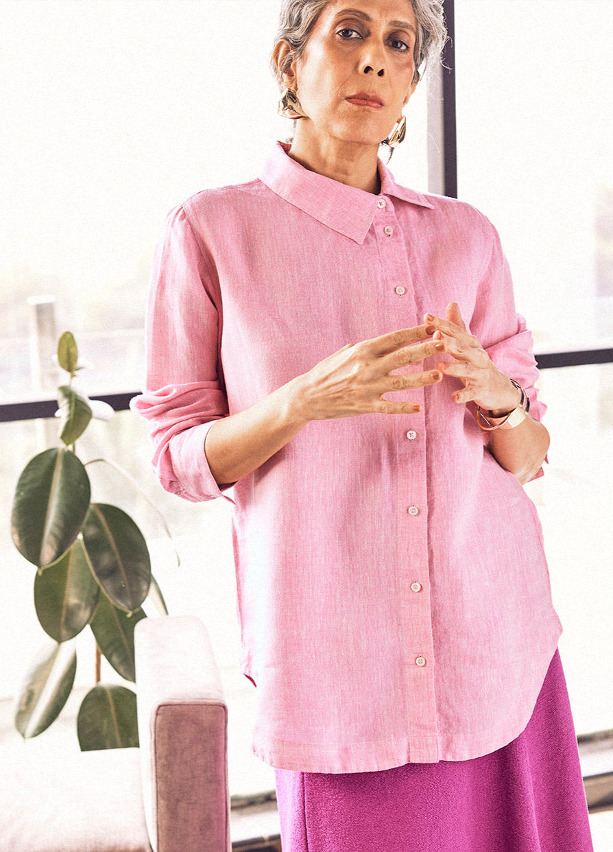 Sharmila Blush Pink Cotton Linen Shirt For Women Online