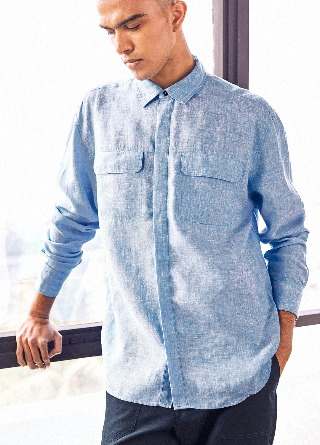 Shashi Sapphire Cotton Linen Shirt For Men Online