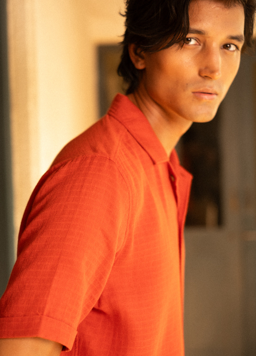 Sienna Orange Muslin Organic Cuban Shirt For Men Online