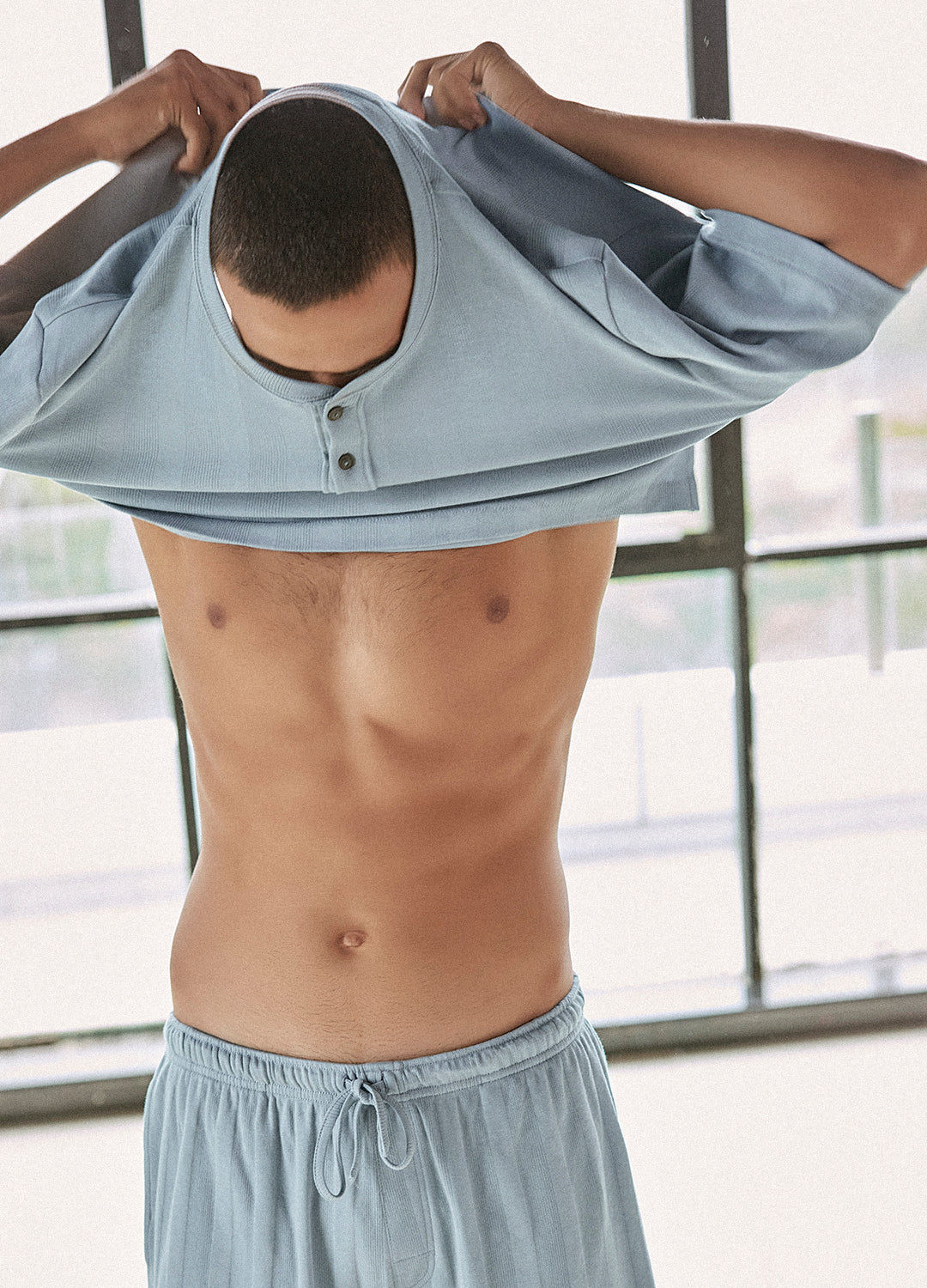 Organic Cotton Silver Lounge Henley For Men Online