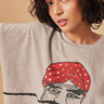 Stache Beige Printed Organic Cotton Oversized T Shirt For Women Online