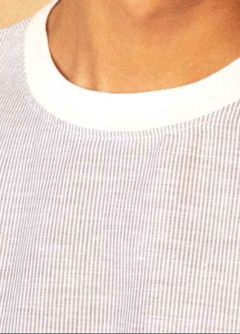 White Stripe Linen Everyday Organic Cotton T-shirt For Men Online